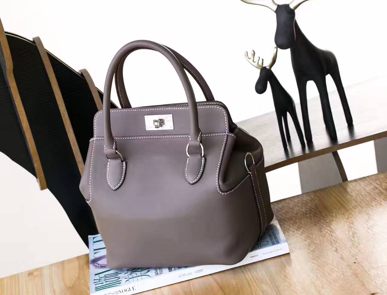 爱马仕牛奶包 Hermes Toolbox 20cm 大象灰原厂swift牛皮 银扣