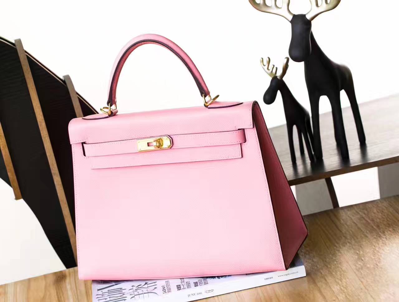 爱马仕凯莉包新款 Hermes 1Q奶昔粉原厂epsom牛皮Kelly 28cm