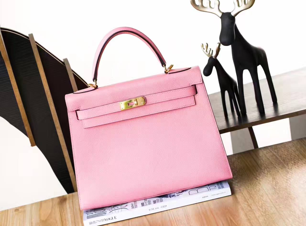 爱马仕凯莉包新款 Hermes 1Q奶昔粉原厂epsom牛皮Kelly 28cm