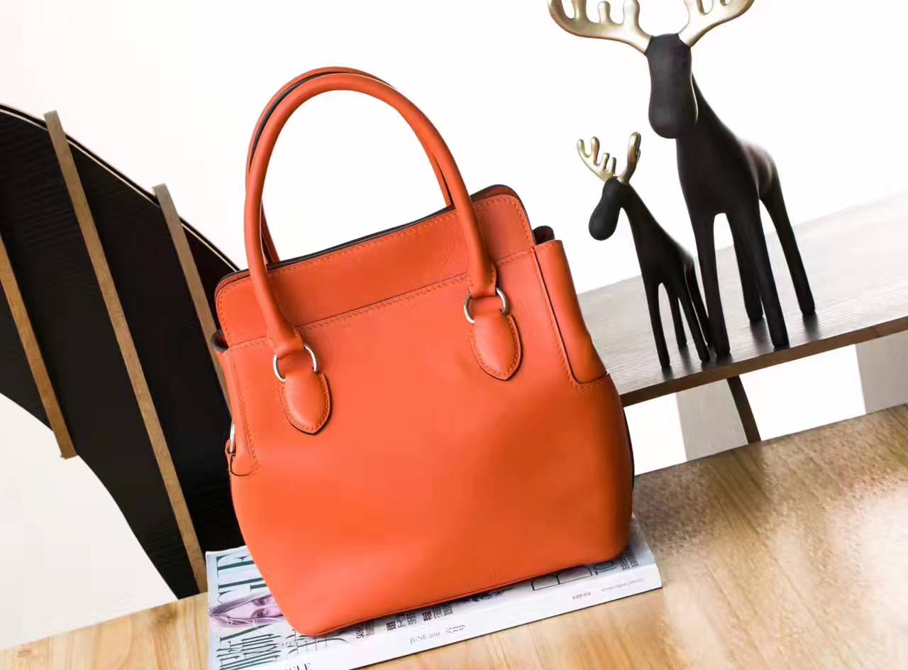 Hermes新款女包 爱马仕93橙色原厂swift牛皮Toolbox牛奶包20cm