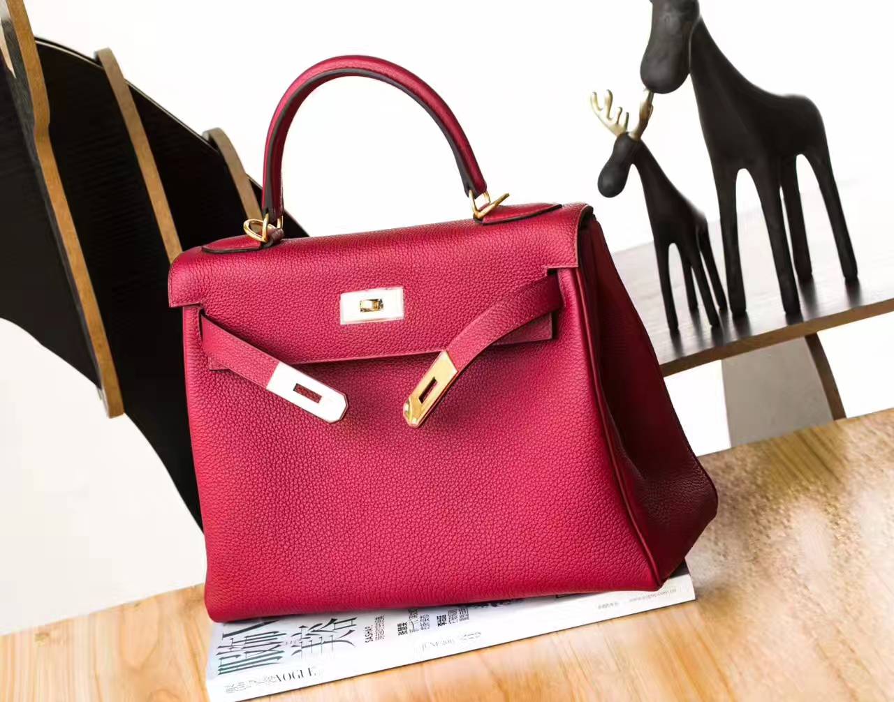 Hermes Kelly 28cm 爱马仕K1石榴红原厂togo牛皮凯莉包 金扣