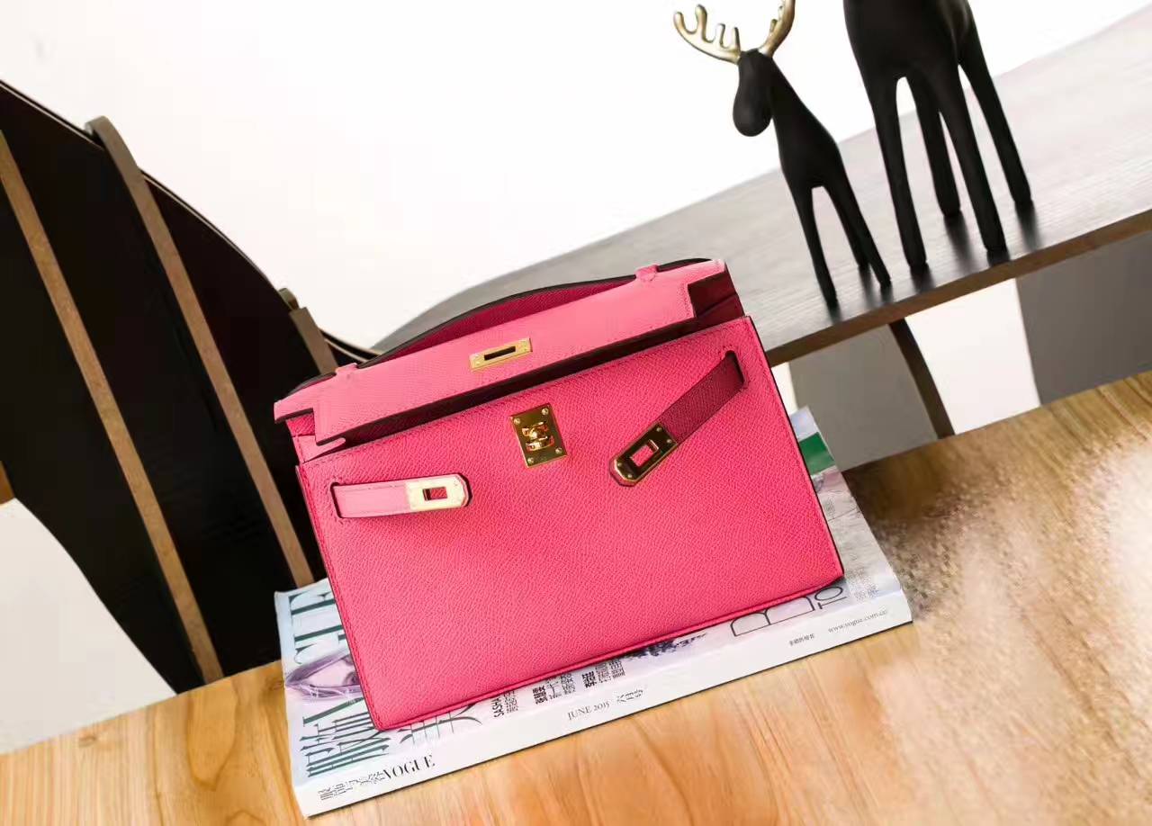 Hermes Minikelly 22cm 爱马仕8W唇膏粉原厂Epsom皮迷你凯莉包