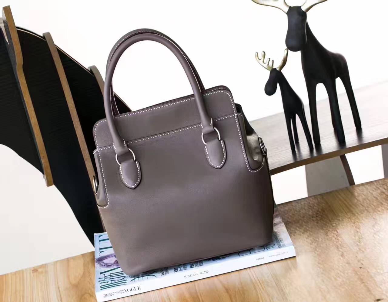 爱马仕牛奶包 Hermes Toolbox 20cm 大象灰原厂swift牛皮 银扣