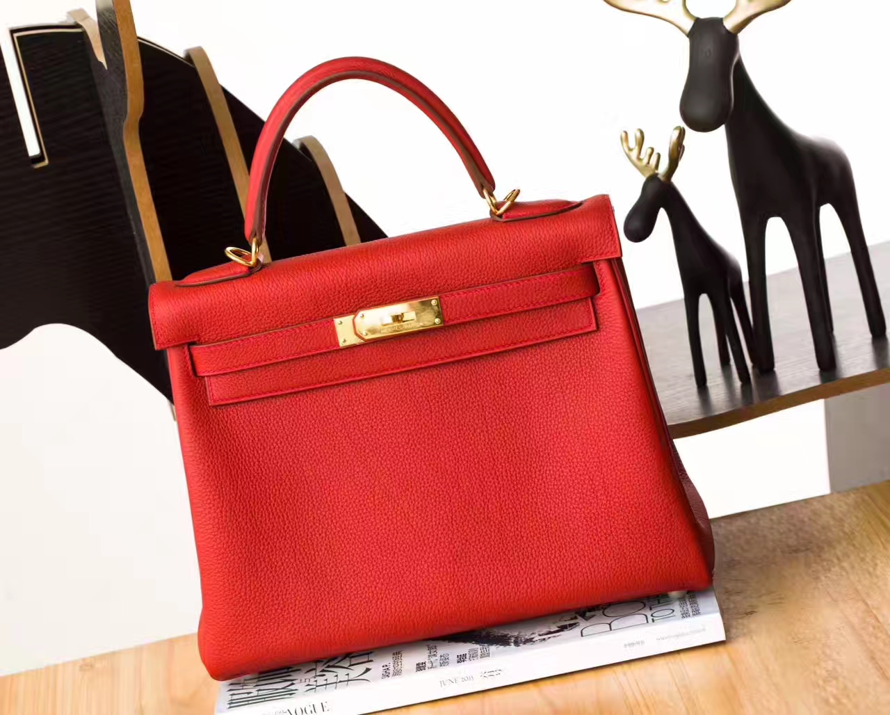 爱马仕Kelly包包 Hermes Q5国旗红原厂togo牛皮凯莉包28cm 金扣