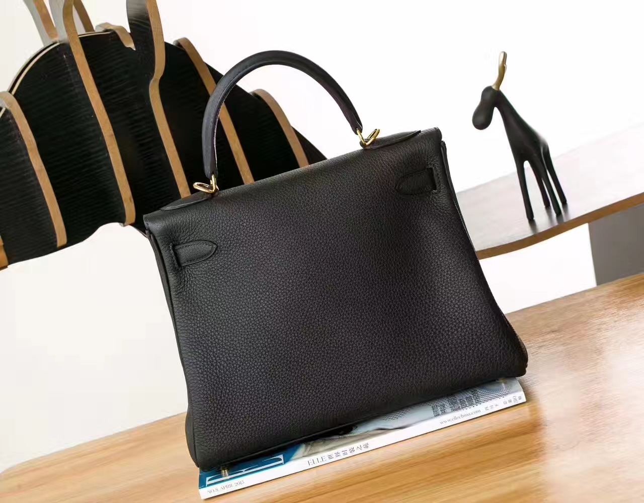 爱马仕包包官网 Hermes Kelly 28cm 黑色原厂togo牛皮凯莉包