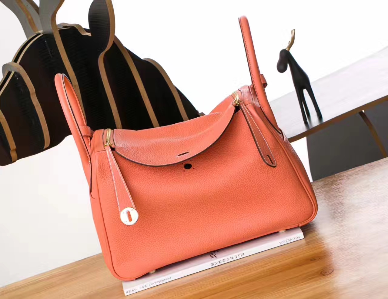 Hermes Lindy 30cm 爱马仕L5龙虾粉原厂TC牛皮琳迪包 金银扣