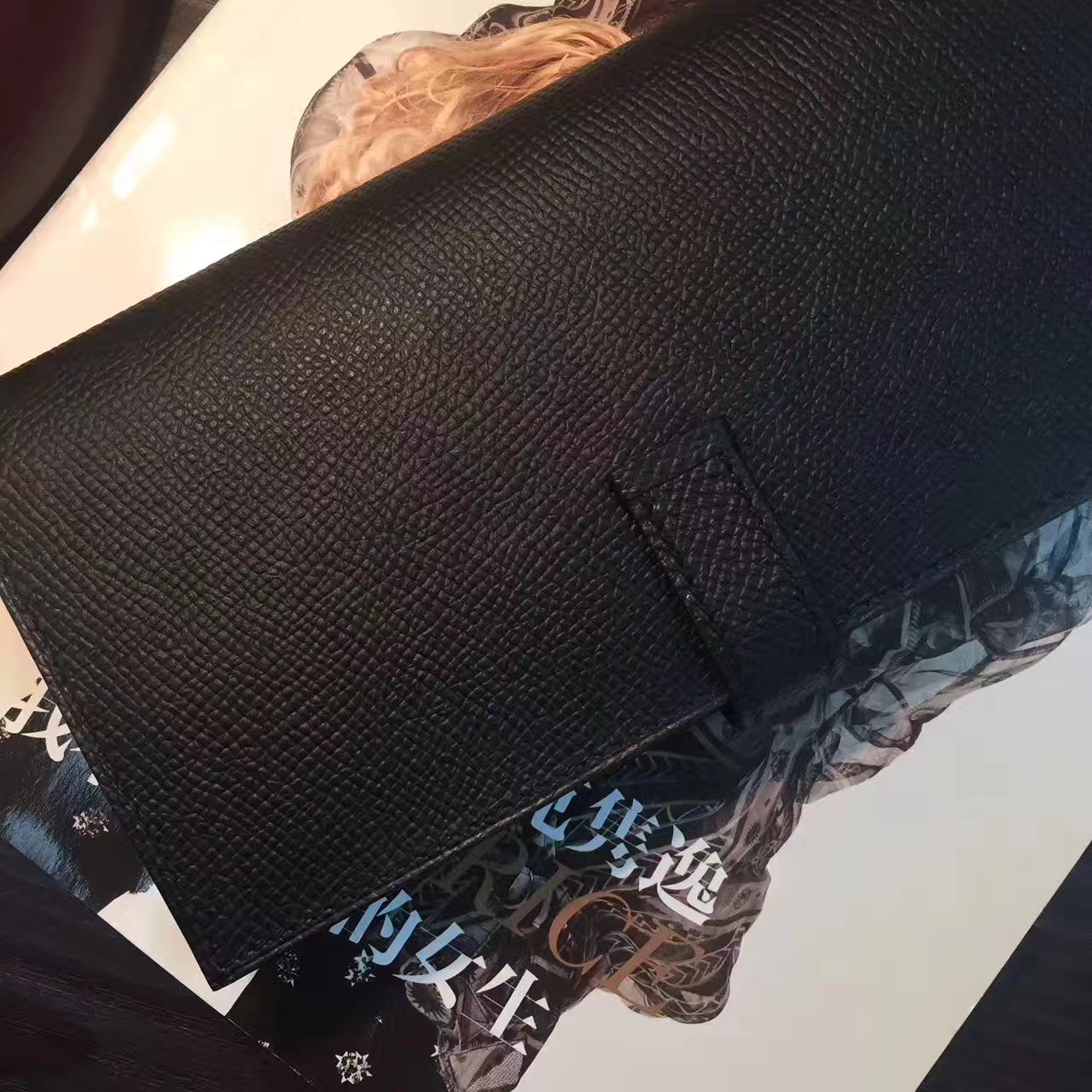 爱马仕西装夹 Hermes黑色原厂epsom牛皮H扣长款钱包 银扣
