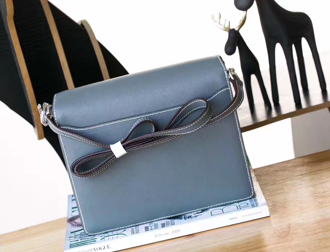 爱马仕单肩女包 Hermes Roulis 23cm J7亚麻蓝原厂Swift牛皮猪鼻子包