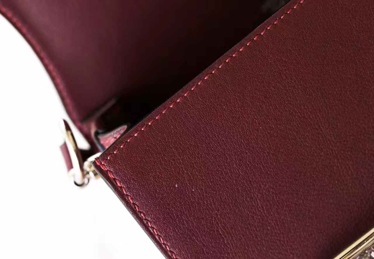 爱马仕女包价格 Hermes Roulis 19cm K1石榴红原厂Swift牛皮 银扣