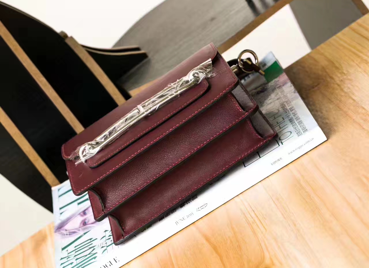 爱马仕女包价格 Hermes Roulis 19cm K1石榴红原厂Swift牛皮 银扣