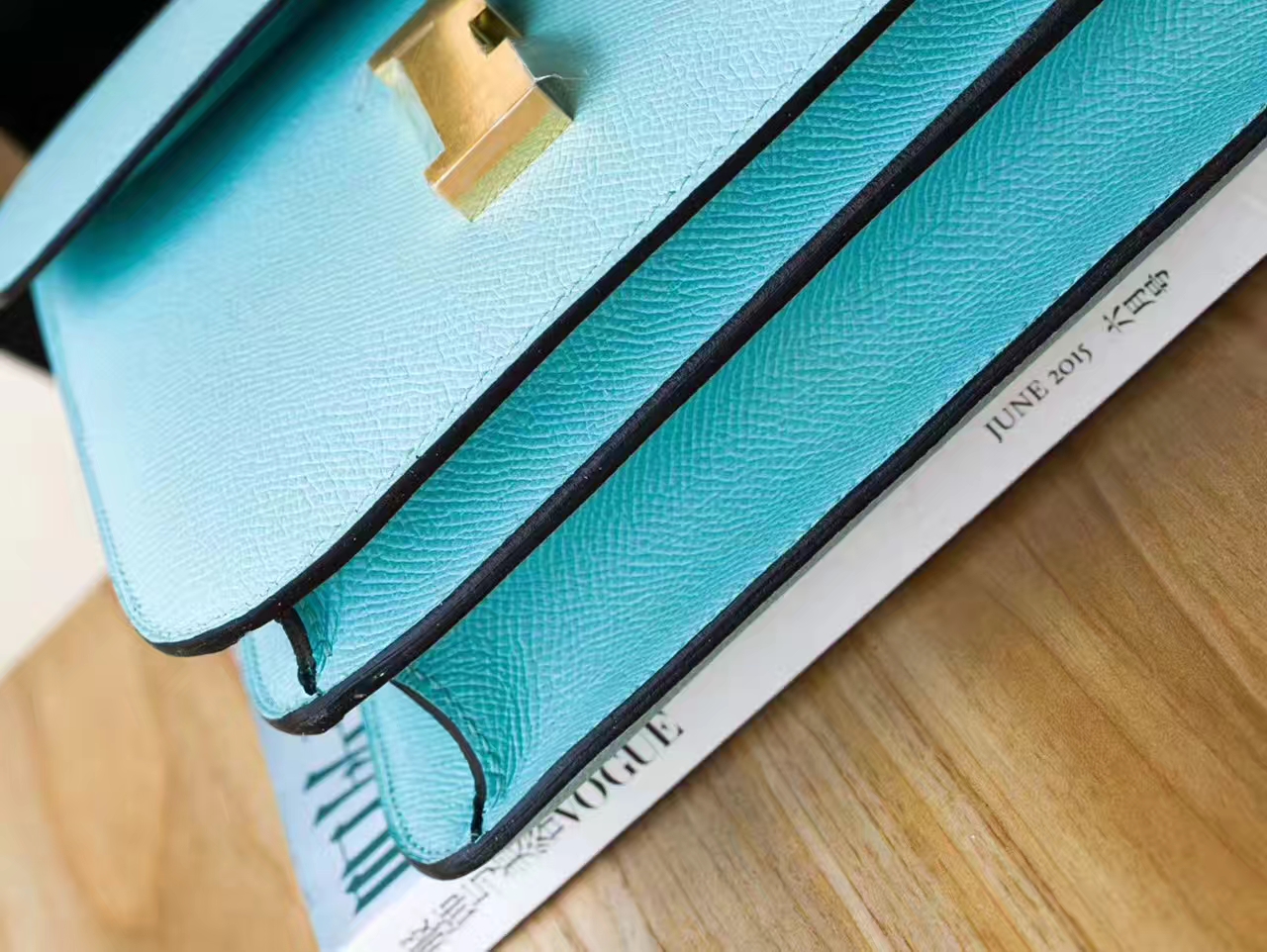 Hermes Constance 19cm 爱马仕3P马卡龙蓝原厂Epsom皮空姐包 金扣
