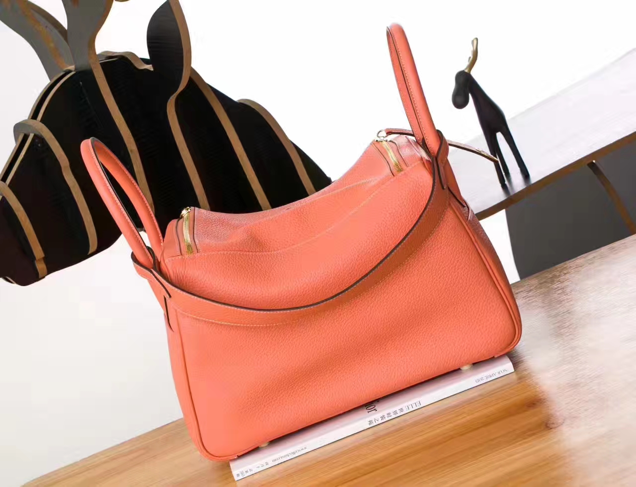 Hermes Lindy 30cm 爱马仕L5龙虾粉原厂TC牛皮琳迪包 金银扣