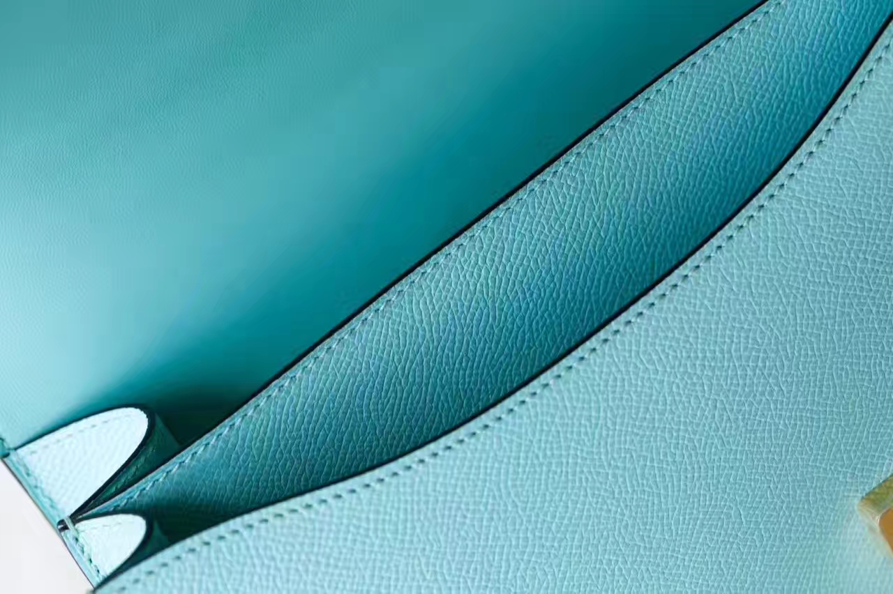 Hermes Constance 19cm 爱马仕3P马卡龙蓝原厂Epsom皮空姐包 金扣
