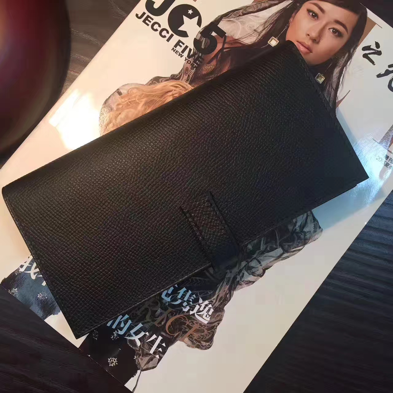 爱马仕西装夹 Hermes黑色原厂epsom牛皮H扣长款钱包 银扣