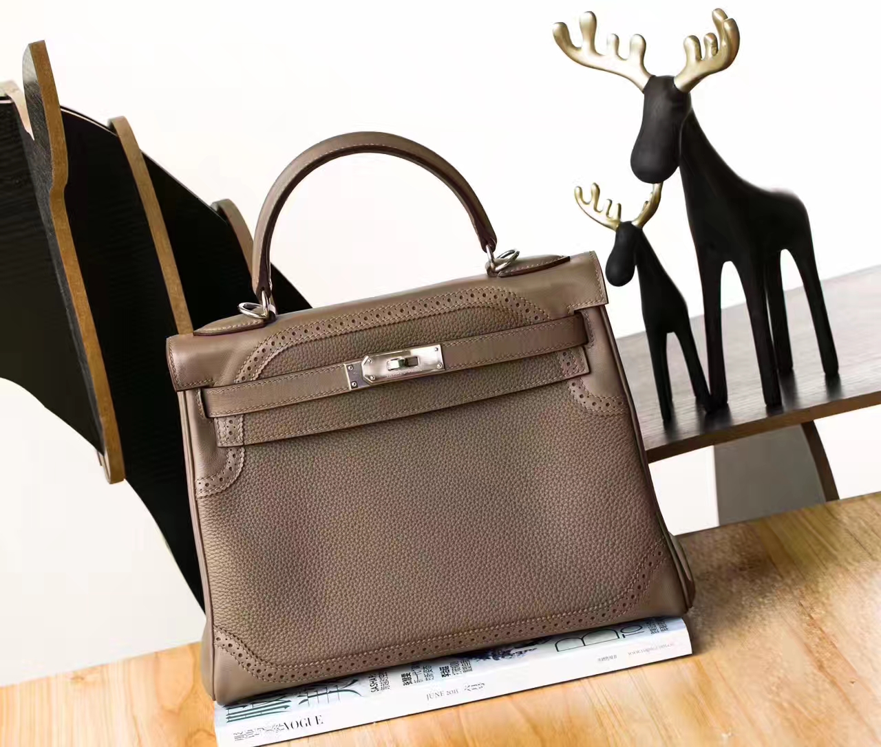 爱马仕凯莉包新款 Hermes 大象灰原厂swift拼togo牛皮Kelly 28cm