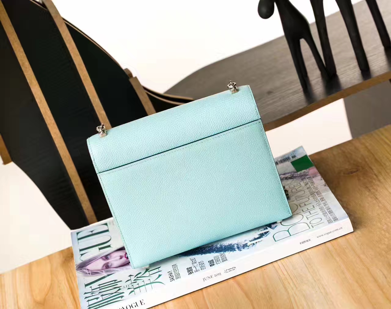 爱马仕机关枪包 Hermes Verrou 17cm 3P马卡龙蓝原厂Epsom牛皮