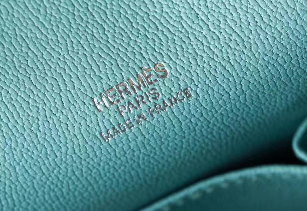 Hermes新款女包 爱马仕3P马卡龙蓝原厂TC牛皮吉普塞包28cm 银扣
