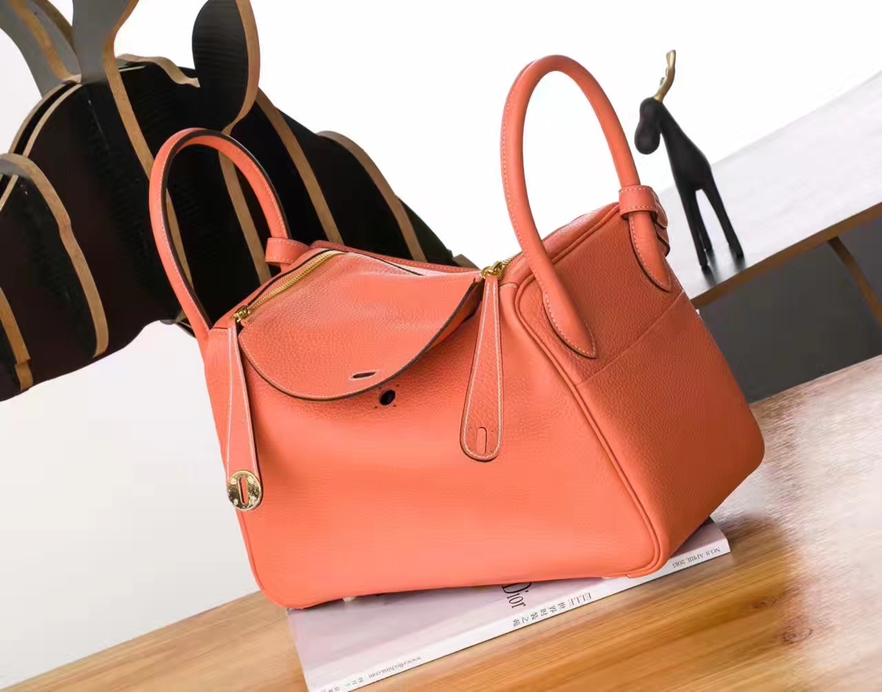 Hermes Lindy 30cm 爱马仕L5龙虾粉原厂TC牛皮琳迪包 金银扣