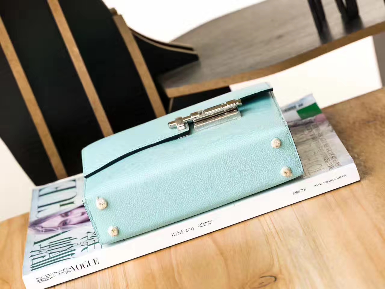 爱马仕机关枪包 Hermes Verrou 17cm 3P马卡龙蓝原厂Epsom牛皮