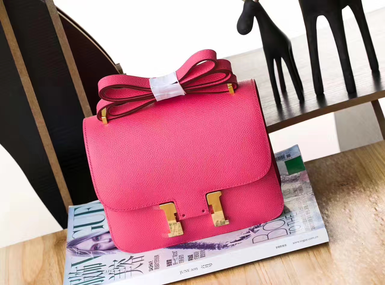 爱马仕空姐包尺寸 Hermes Constance 18cm 8W唇膏粉原厂Epsom牛皮