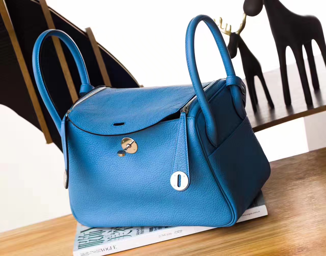 Hermes Lindy 26cm 爱马仕2T天堂蓝原厂TC牛皮琳迪包 银扣