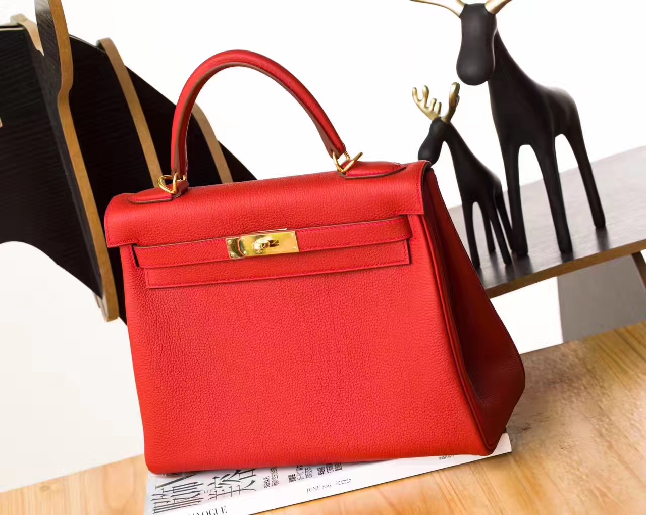 爱马仕Kelly包包 Hermes Q5国旗红原厂togo牛皮凯莉包28cm 金扣