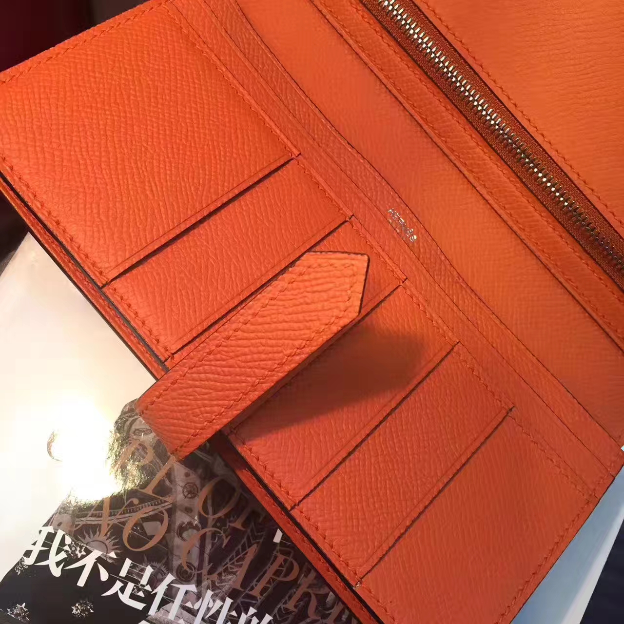 Hermes钱包价格 爱马仕橙色原厂epsom牛皮长款钱夹手包