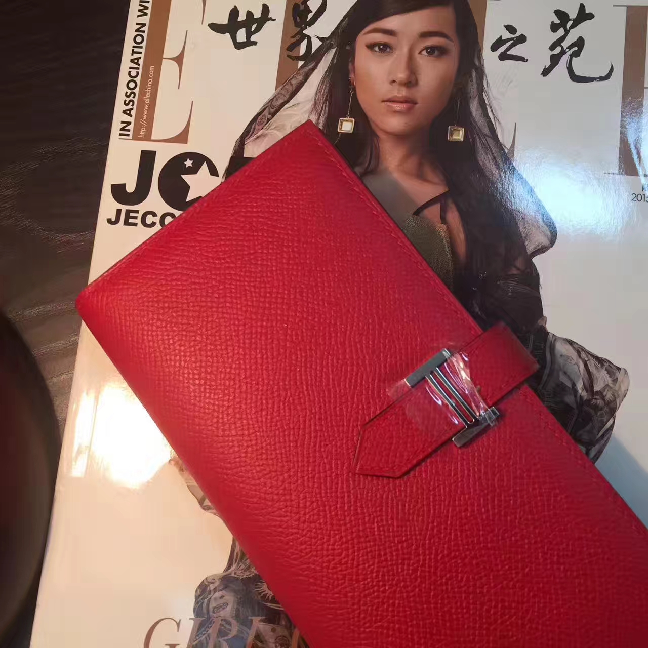 Hermes钱包价格 爱马仕国旗红原厂epsom牛皮长款钱夹 银扣