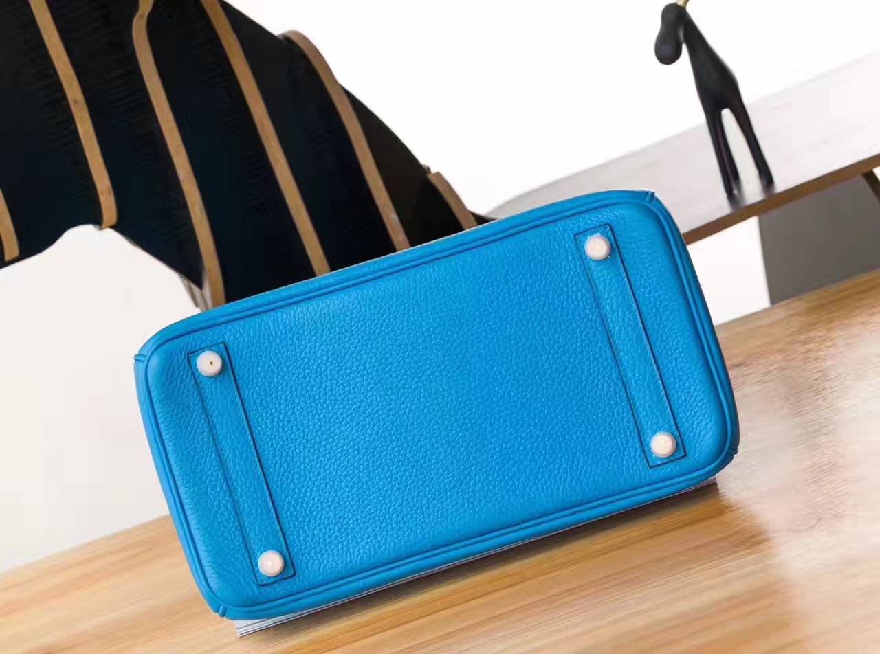 爱马仕Birkin女包 Hermes 2T天堂蓝原厂TC牛皮铂金包30cm 金扣