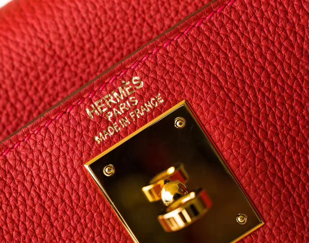爱马仕Kelly包包 Hermes Q5国旗红原厂togo牛皮凯莉包28cm 金扣