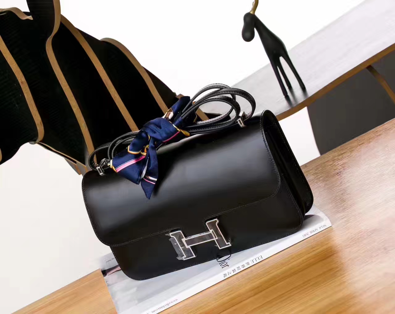 Hermes空姐包价格 爱马仕89黑色原厂Box牛皮康斯坦包26cm 金扣