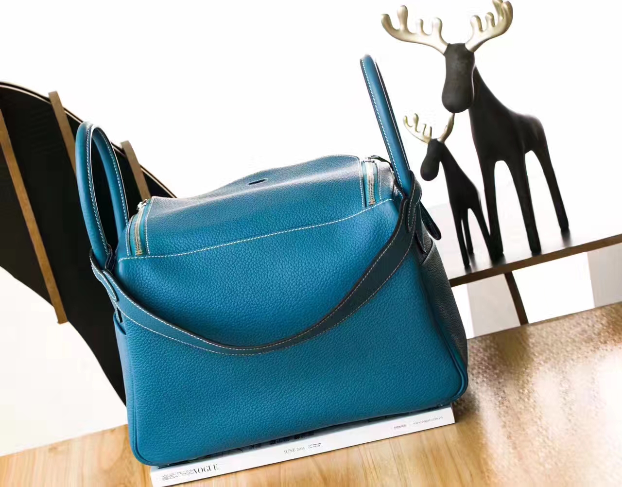 爱马仕Lindy包价格 Hermes 75牛仔蓝原厂TC牛皮琳迪包26cm 银扣