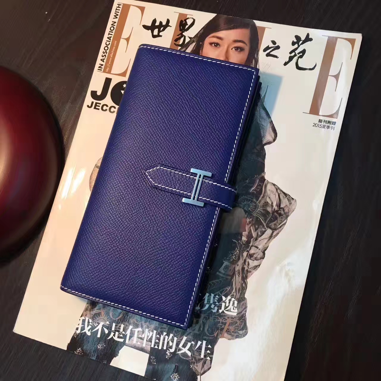 Hermes钱包价格 爱马仕长款钱夹手包 电光蓝原厂epsom牛皮