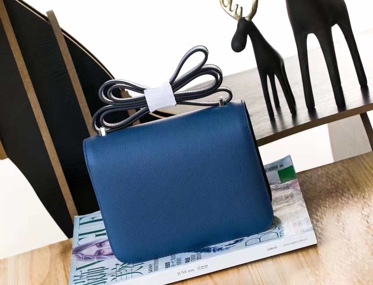 爱马仕康斯坦包 Hermes Constance18cm CK73宝石蓝Epsom牛皮 银扣