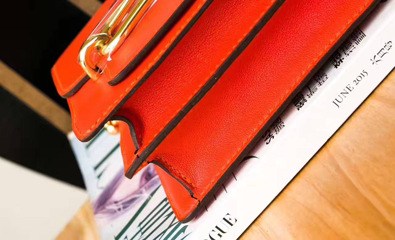 爱马仕女包批发 Hermes Roulis 19cm 艳橙色原厂Swift牛皮猪鼻子包