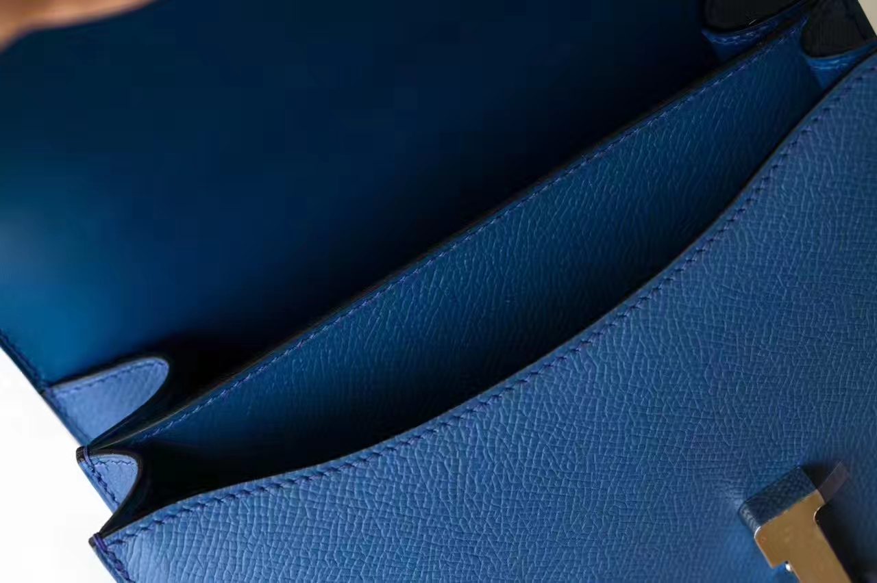 爱马仕康斯坦包 Hermes Constance18cm CK73宝石蓝Epsom牛皮 银扣
