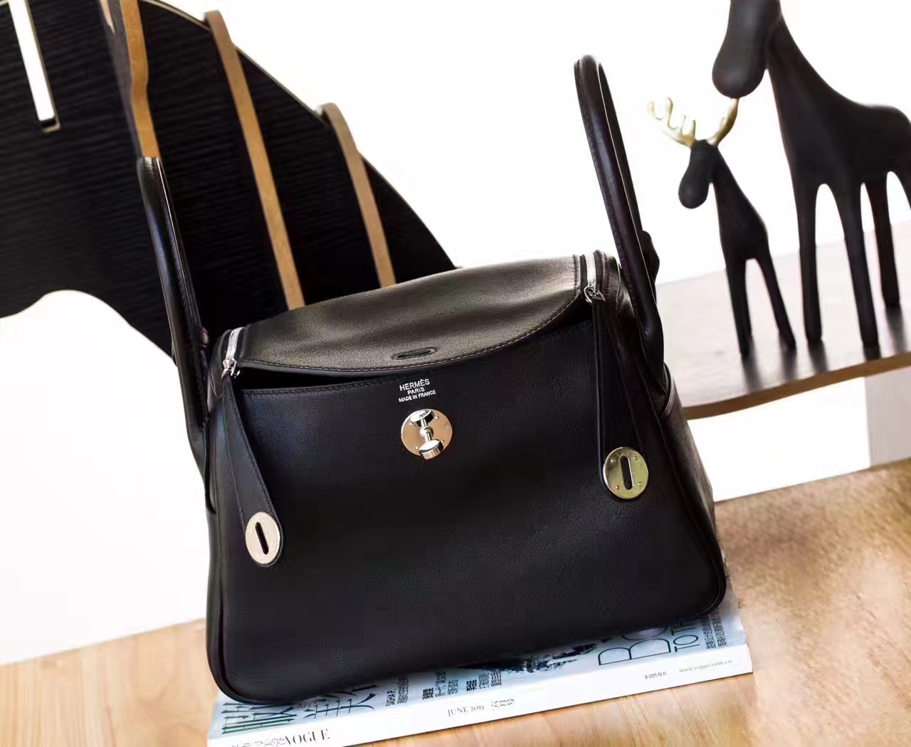 爱马仕Lindy女包 Hermes 黑色原厂swift牛皮琳迪包26cm 银扣