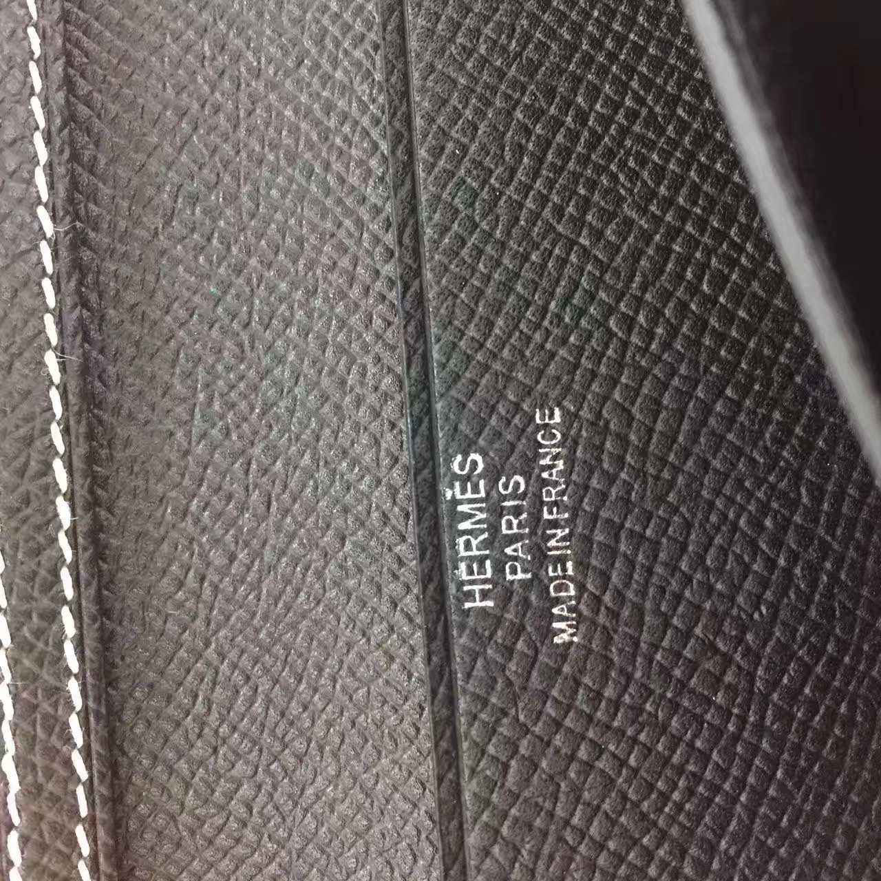 爱马仕长款钱夹 Hermes黑色原厂epsom牛皮H扣钱包 白色线