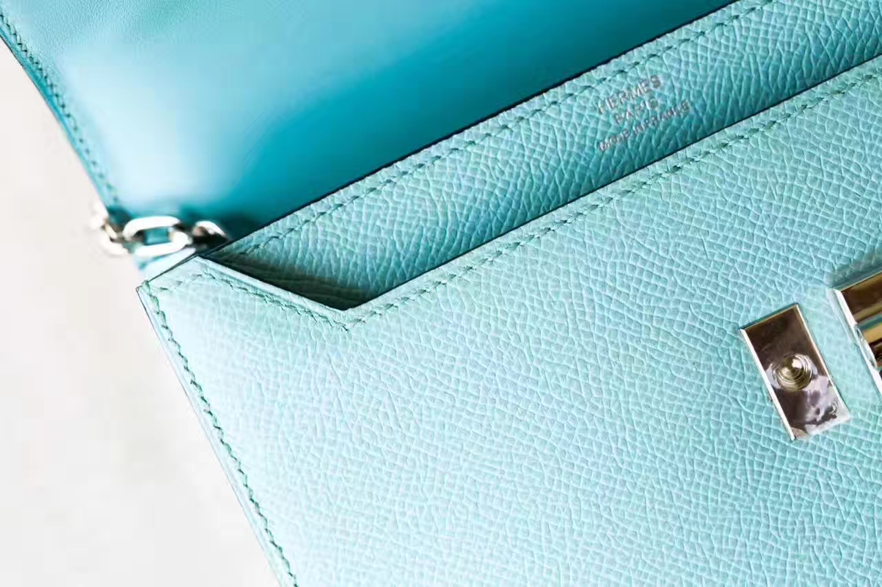 爱马仕机关枪包 Hermes Verrou 17cm 3P马卡龙蓝原厂Epsom牛皮