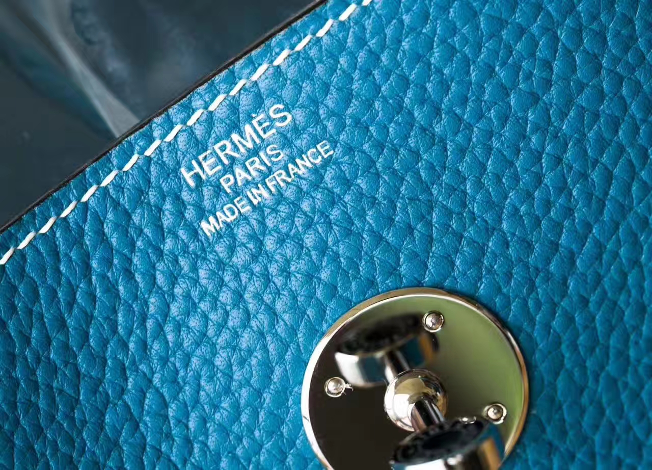 爱马仕Lindy包价格 Hermes 75牛仔蓝原厂TC牛皮琳迪包26cm 银扣