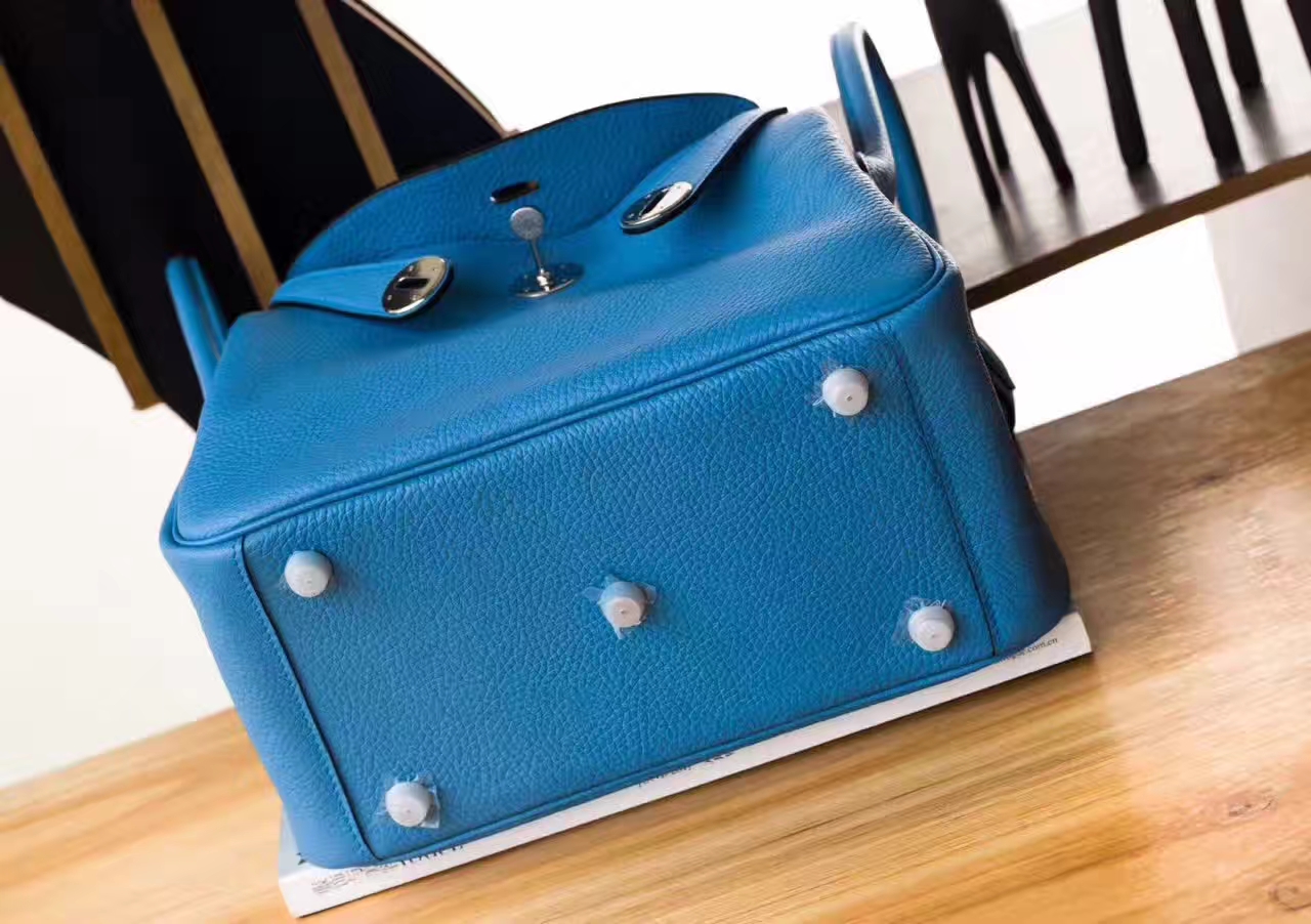 Hermes Lindy 26cm 爱马仕2T天堂蓝原厂TC牛皮琳迪包 银扣