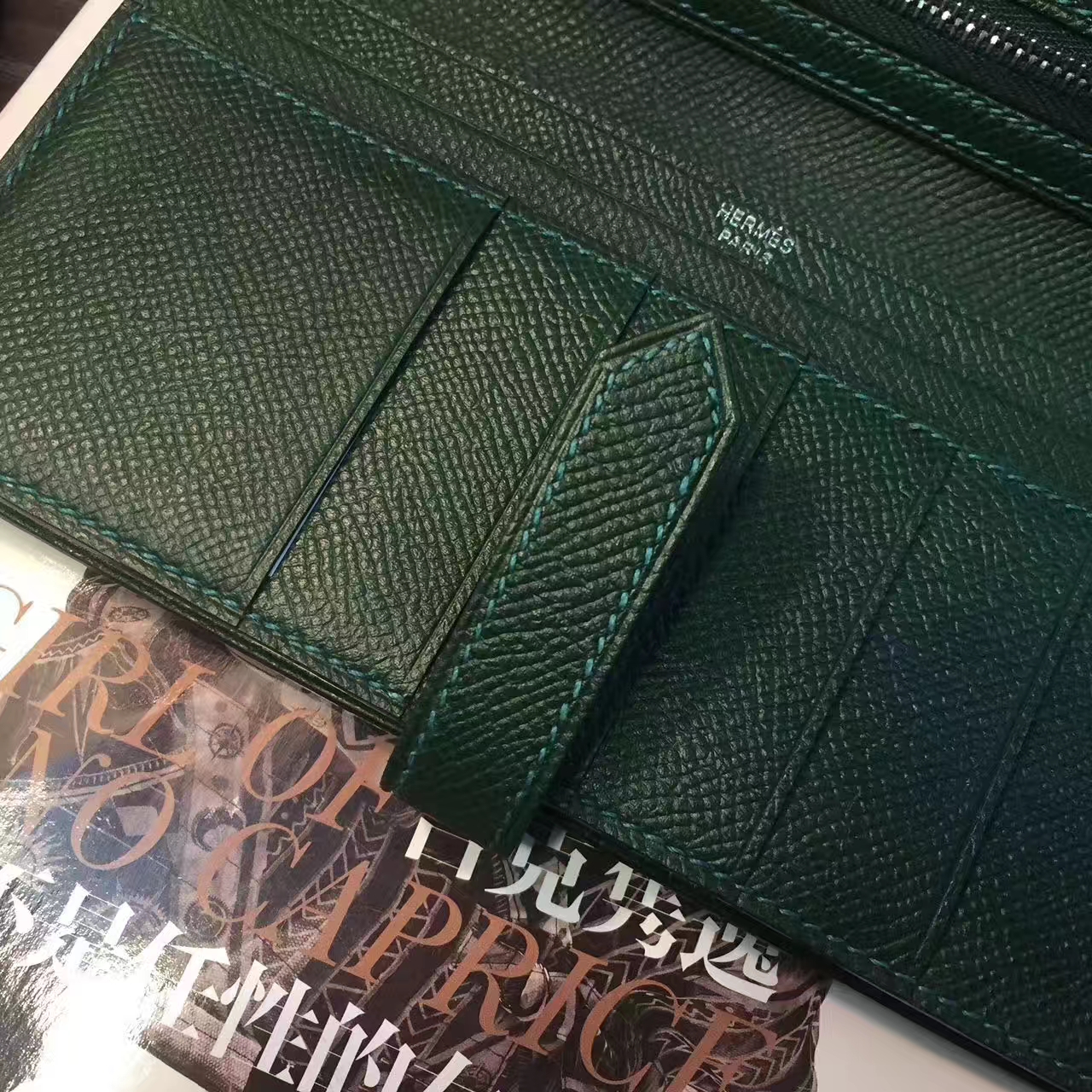爱马仕钱包价格 Hermes 墨绿原厂epsom牛皮H扣长款钱夹