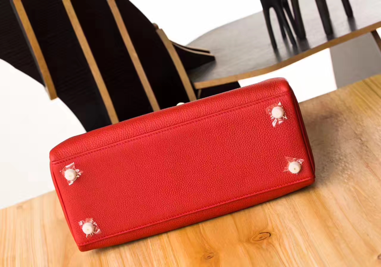 爱马仕Kelly包包 Hermes Q5国旗红原厂togo牛皮凯莉包28cm 金扣