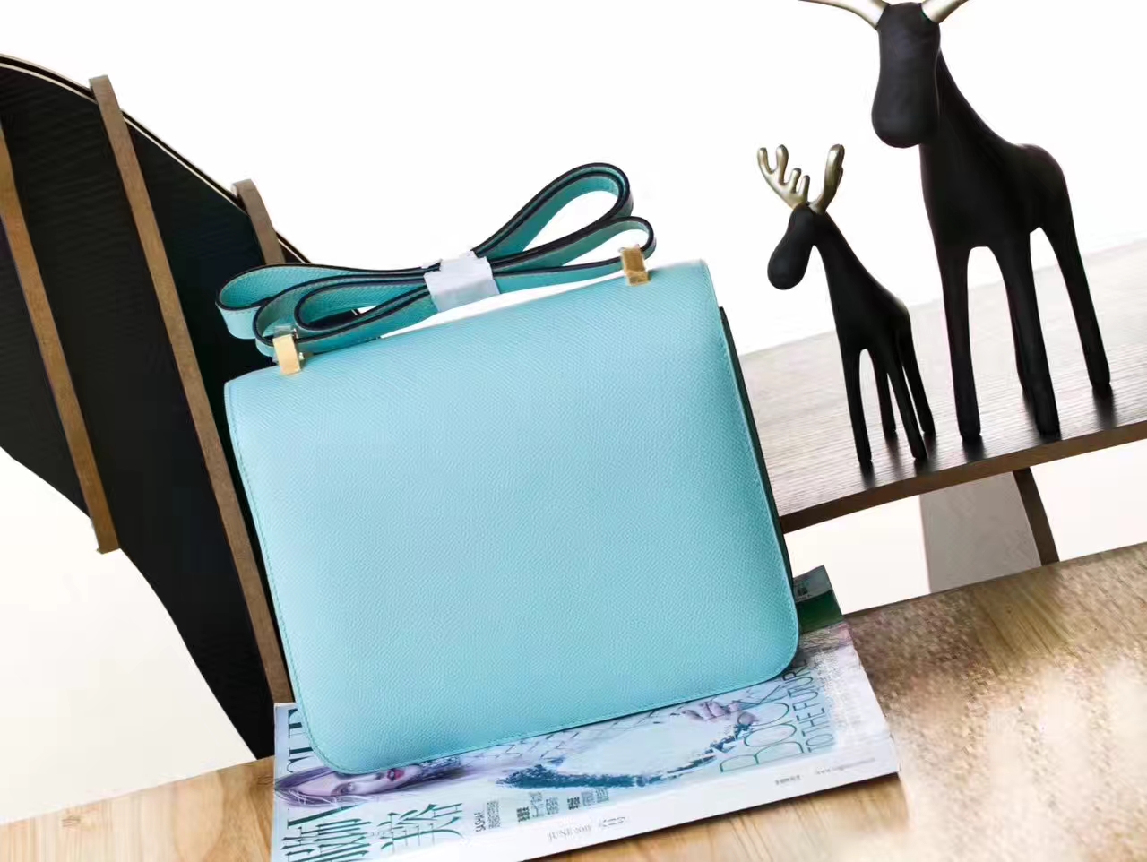 Hermes Constance 19cm 爱马仕3P马卡龙蓝原厂Epsom皮空姐包 金扣