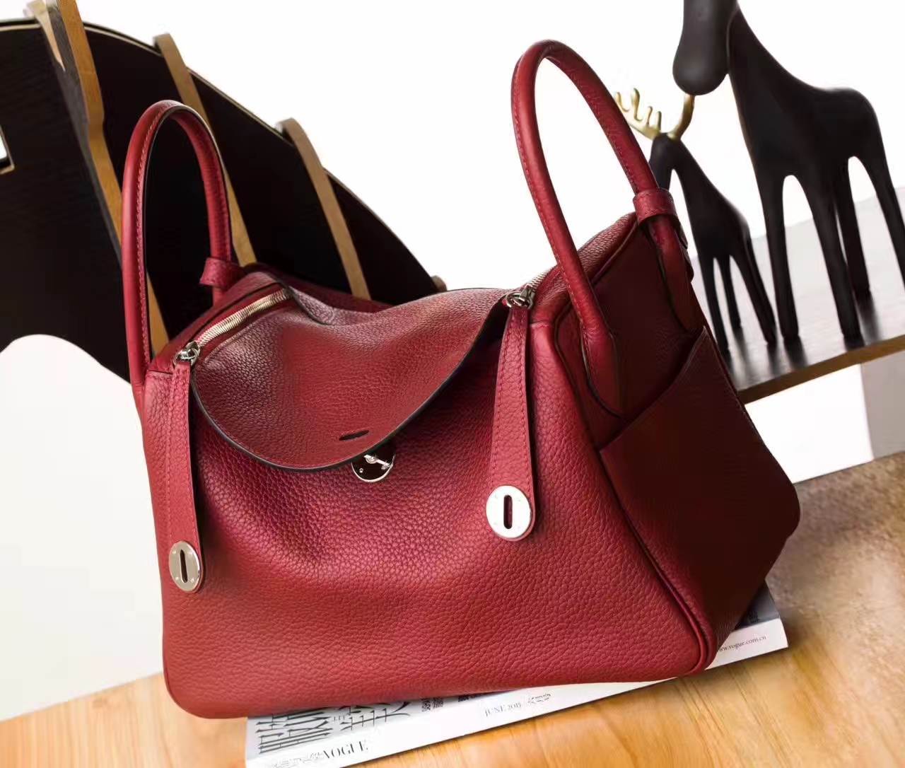 爱马仕Lindy包包 Hermes 55爱马仕红原厂TC牛皮琳迪包30cm