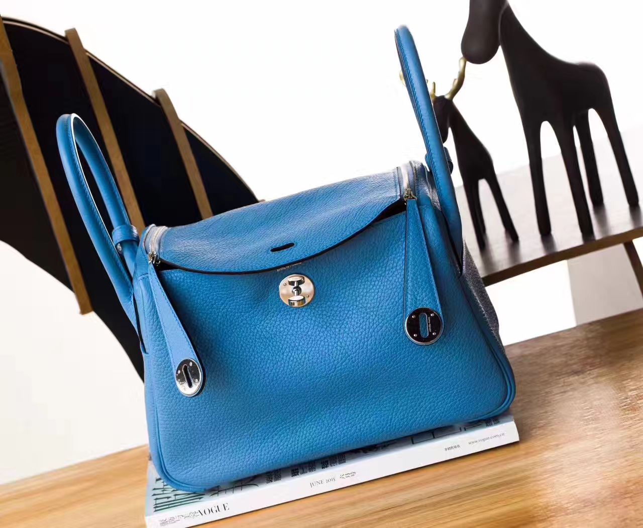 Hermes Lindy 26cm 爱马仕2T天堂蓝原厂TC牛皮琳迪包 银扣