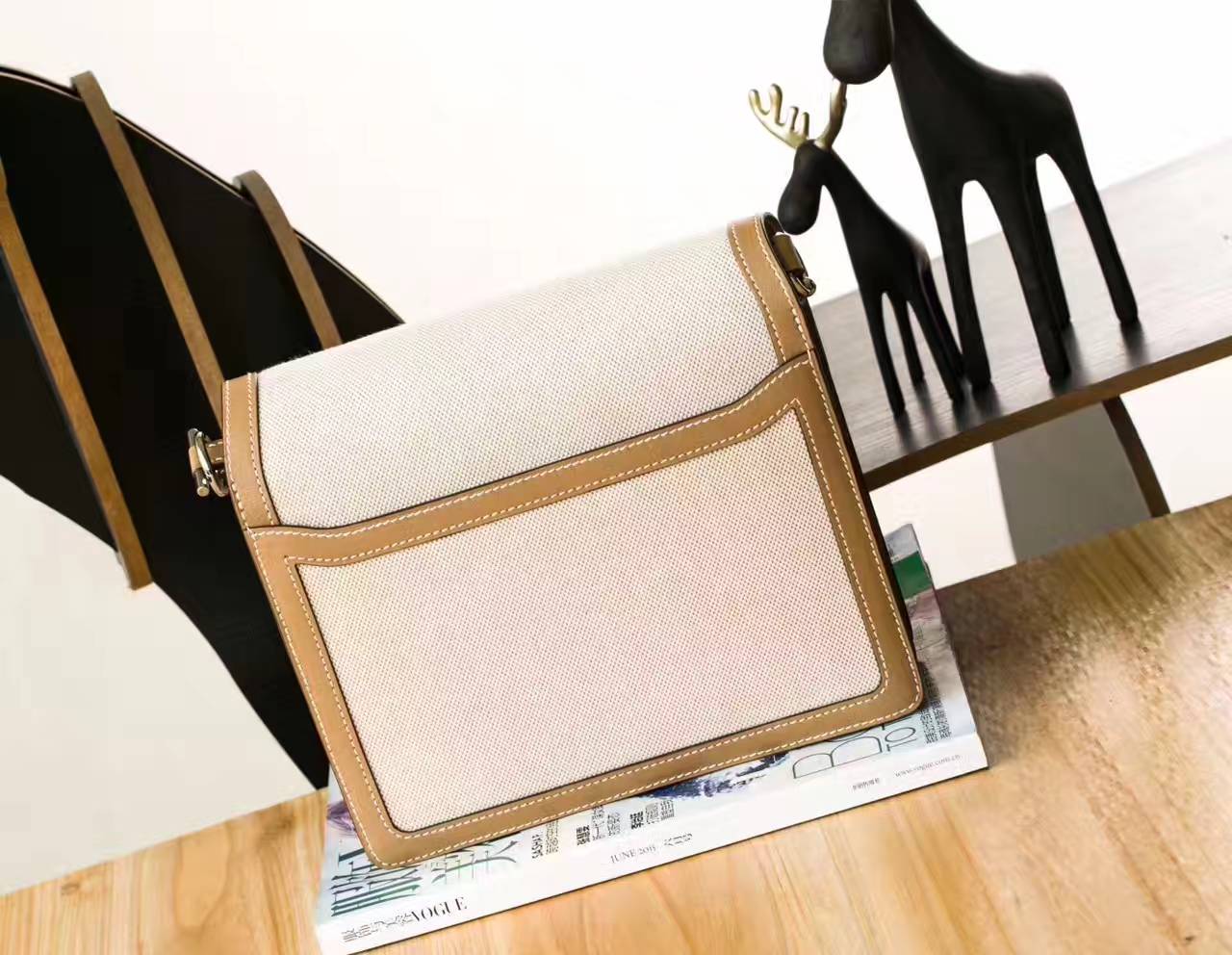 Hermes新款女包 爱马仕原厂帆布拼box牛皮猪鼻子包Roulis23cm