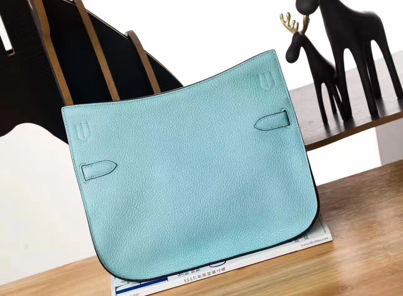 Hermes新款女包 爱马仕3P马卡龙蓝原厂TC牛皮吉普塞包28cm 银扣