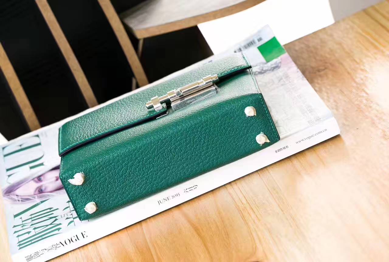 爱马仕机关枪包 Hermes Z6孔雀绿原厂山羊皮Verrou 27cm