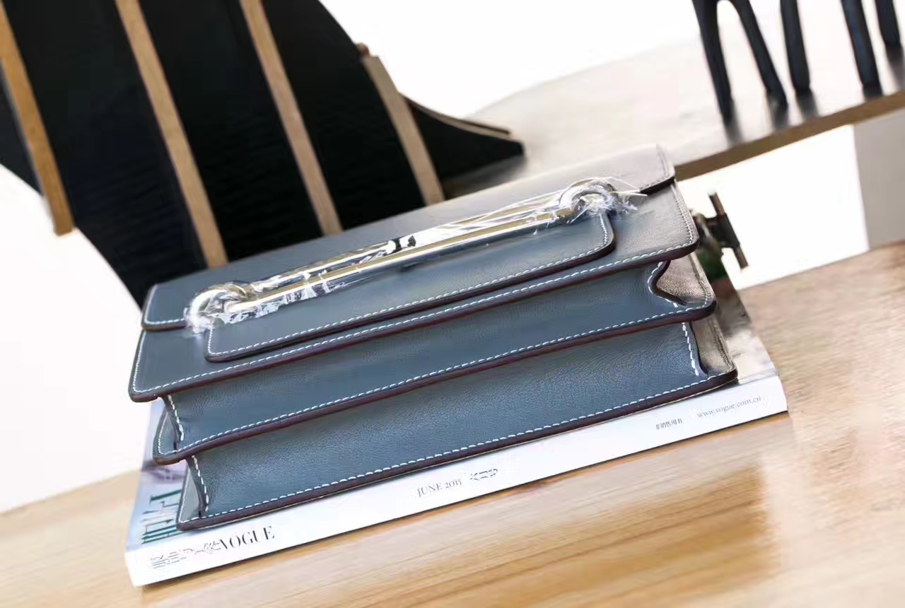 爱马仕单肩女包 Hermes Roulis 23cm J7亚麻蓝原厂Swift牛皮猪鼻子包